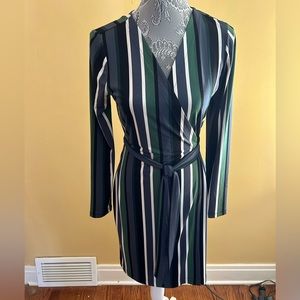 Striped Wrap Dress in Green and Black